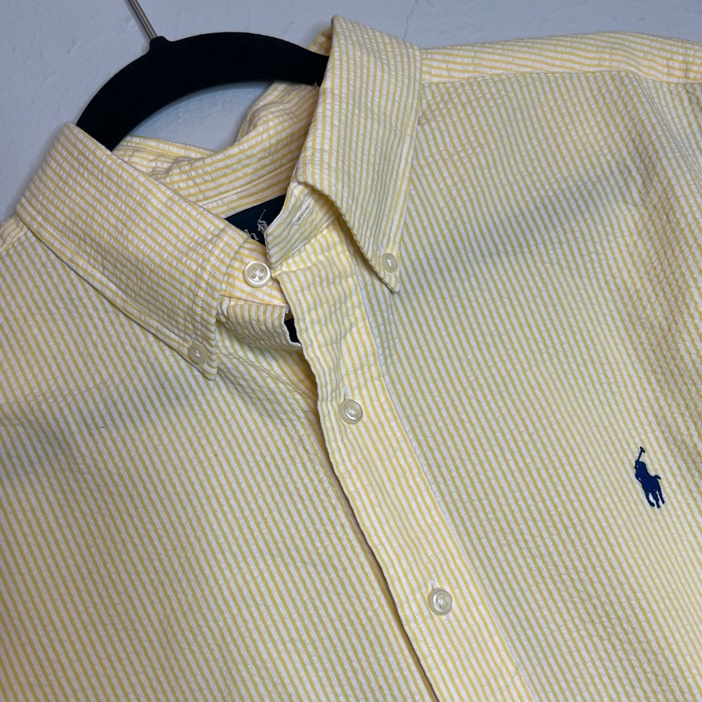 Ralph Lauren Men's Large Classic Fit Short Sleeve Striped Button Up Cotton Shirt